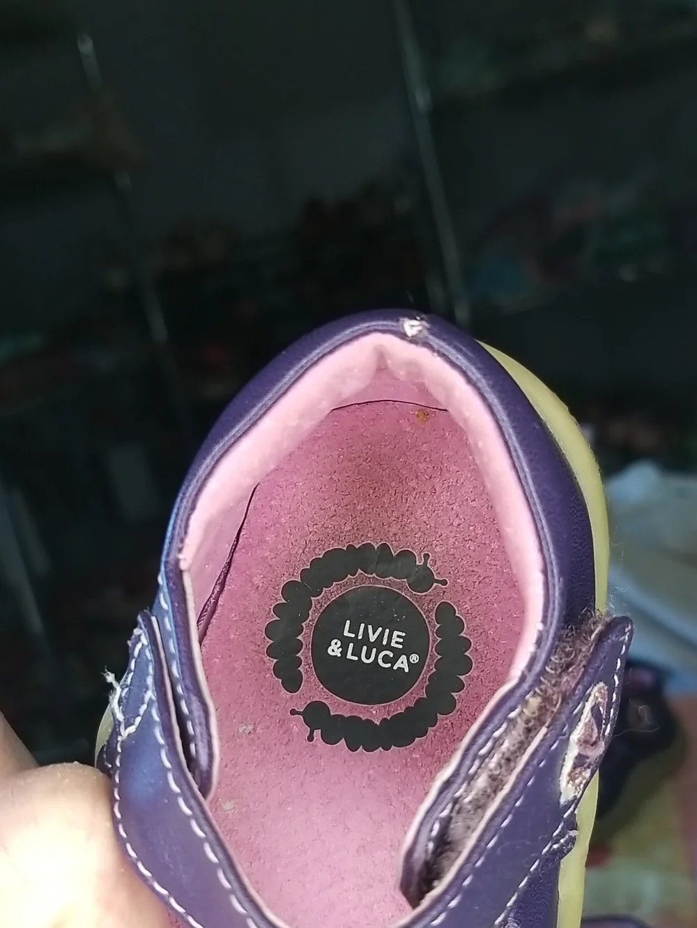 Livie & Luca Purple Leather Mary Jane Shoes with Pink Glitter Bird Size 5 Pio